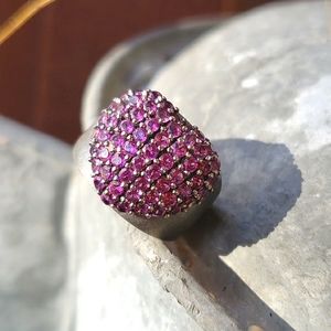 Heng Ngai 925 Ruby Pave Set Statement Dark Iodized Ring 6.5